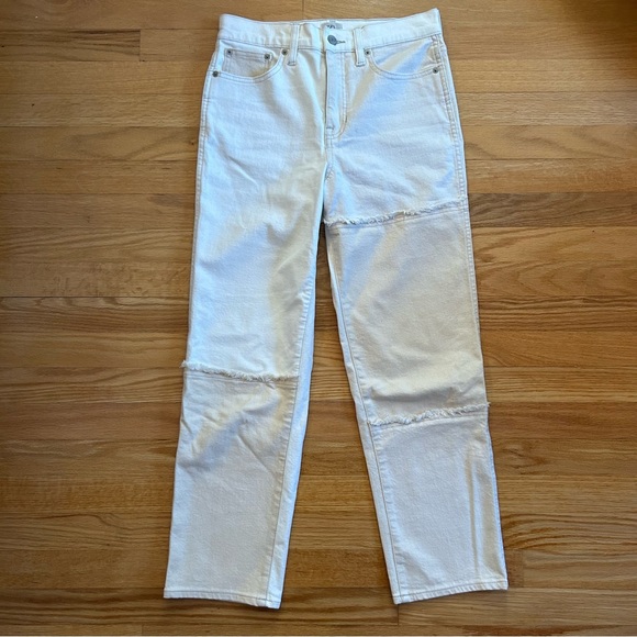 J.Crew Size 27 High Rise Classic Straight Leg Jean with Tonal Ivory Patches - Picture 4 of 8